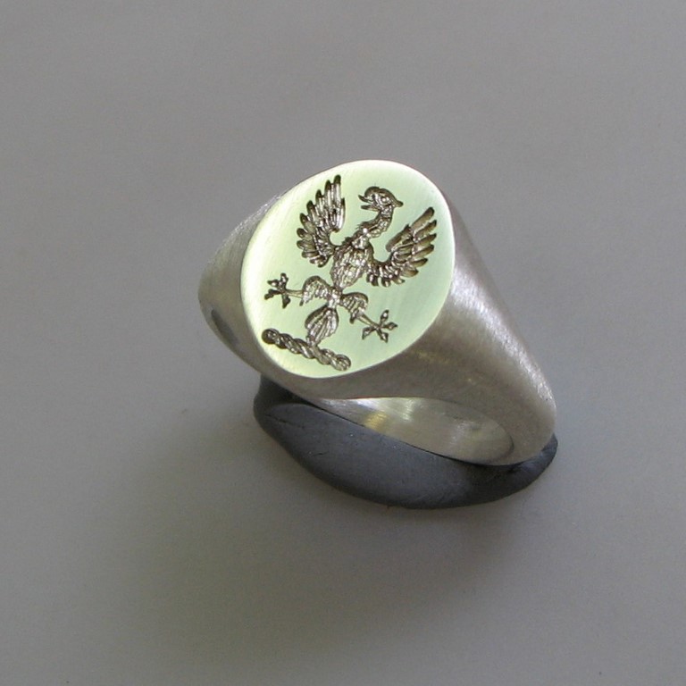 Phoenix  crest engraved signet ring