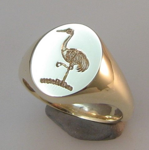 Crane bird crest seal engraved sterling silver 925 signet ring