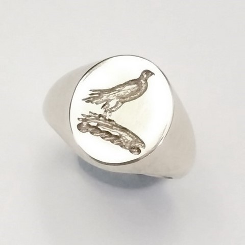 Falcon on glove crest seal engraved sterling silver 925 signet ring