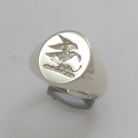 trade crest engraved silver signet ring