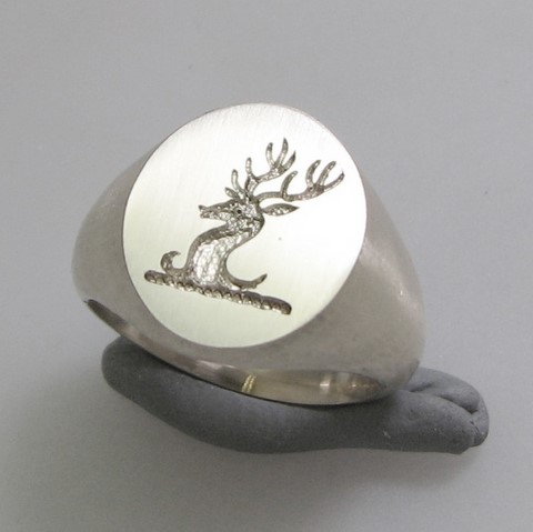 Stag or deer head crest trade silver signet ring