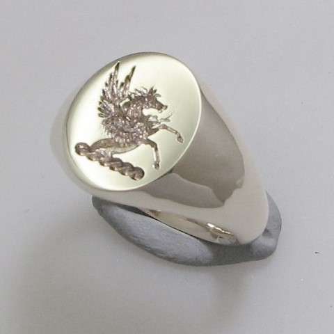 Pegasus crest engraved signet ring trade