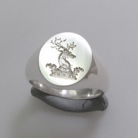 stag head in crown crest silver signet ring trade