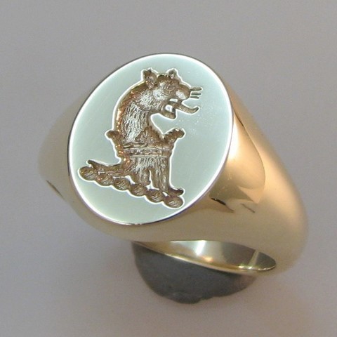 Wild cat with crown collar crest seal engraved sterling silver 925 signet ring